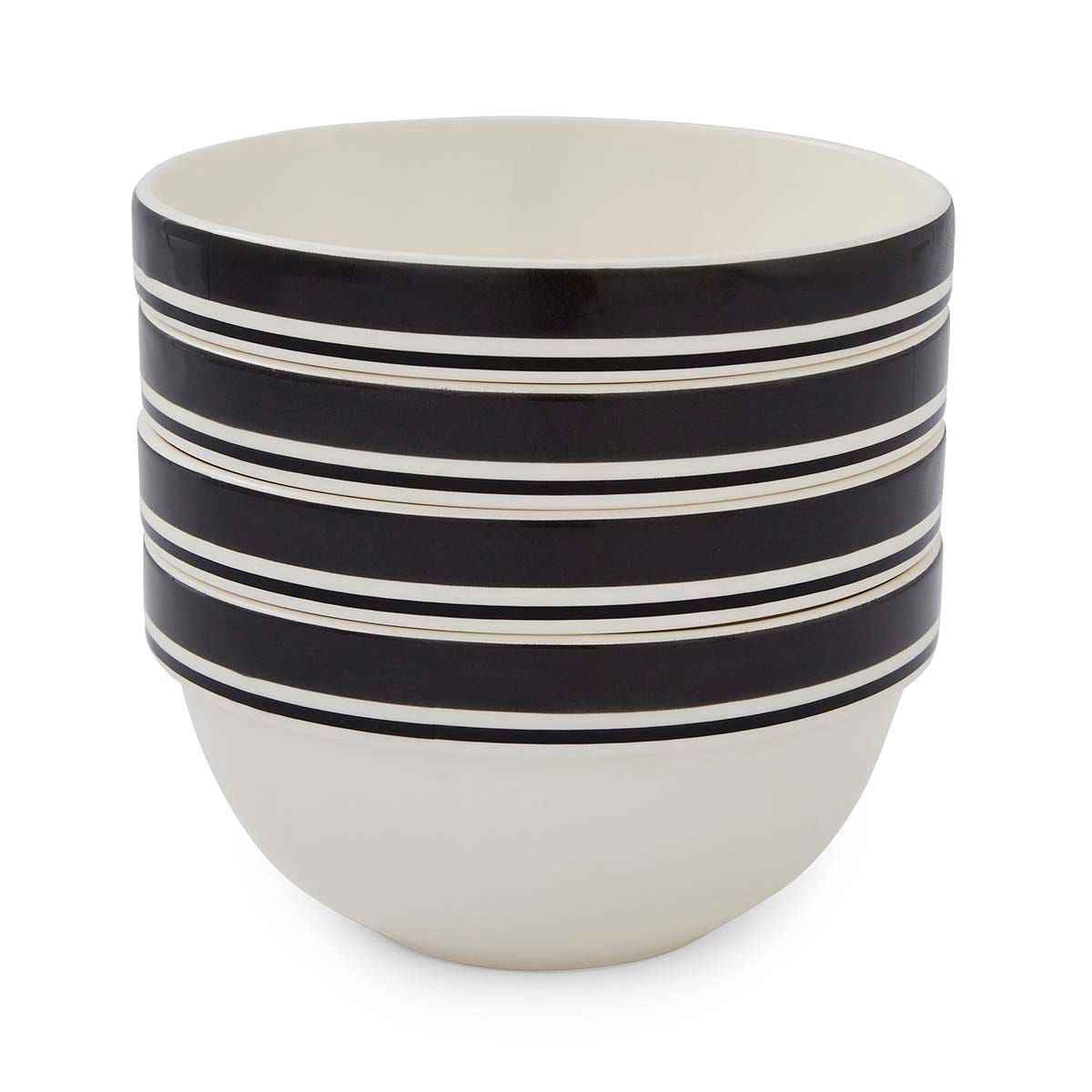 Potter's Stripe Set of 4, 7 Inch Stacking Bowls, Black