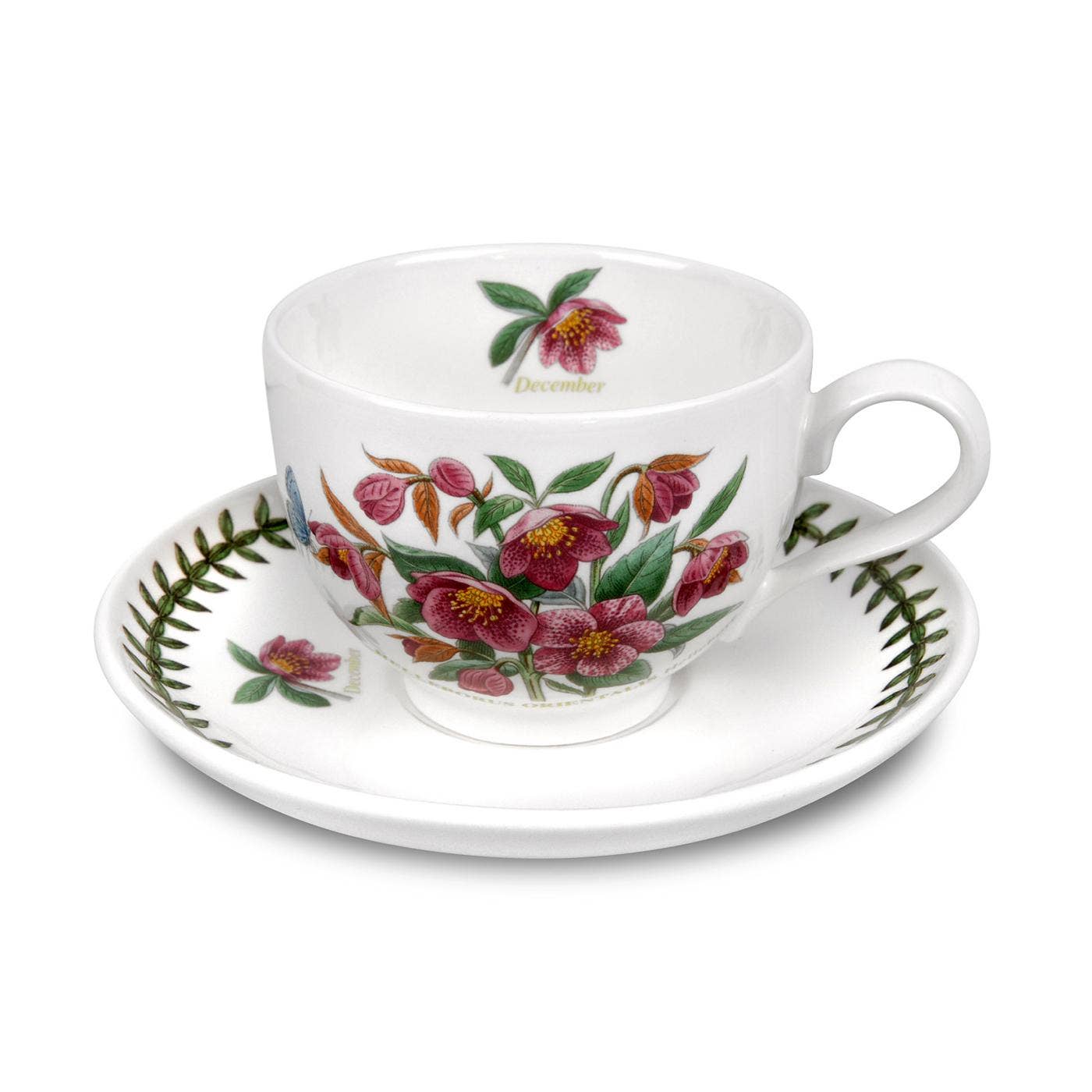 Seconds Portmeirion Botanic Garden  Flower of the Month Teacup and Saucer - December