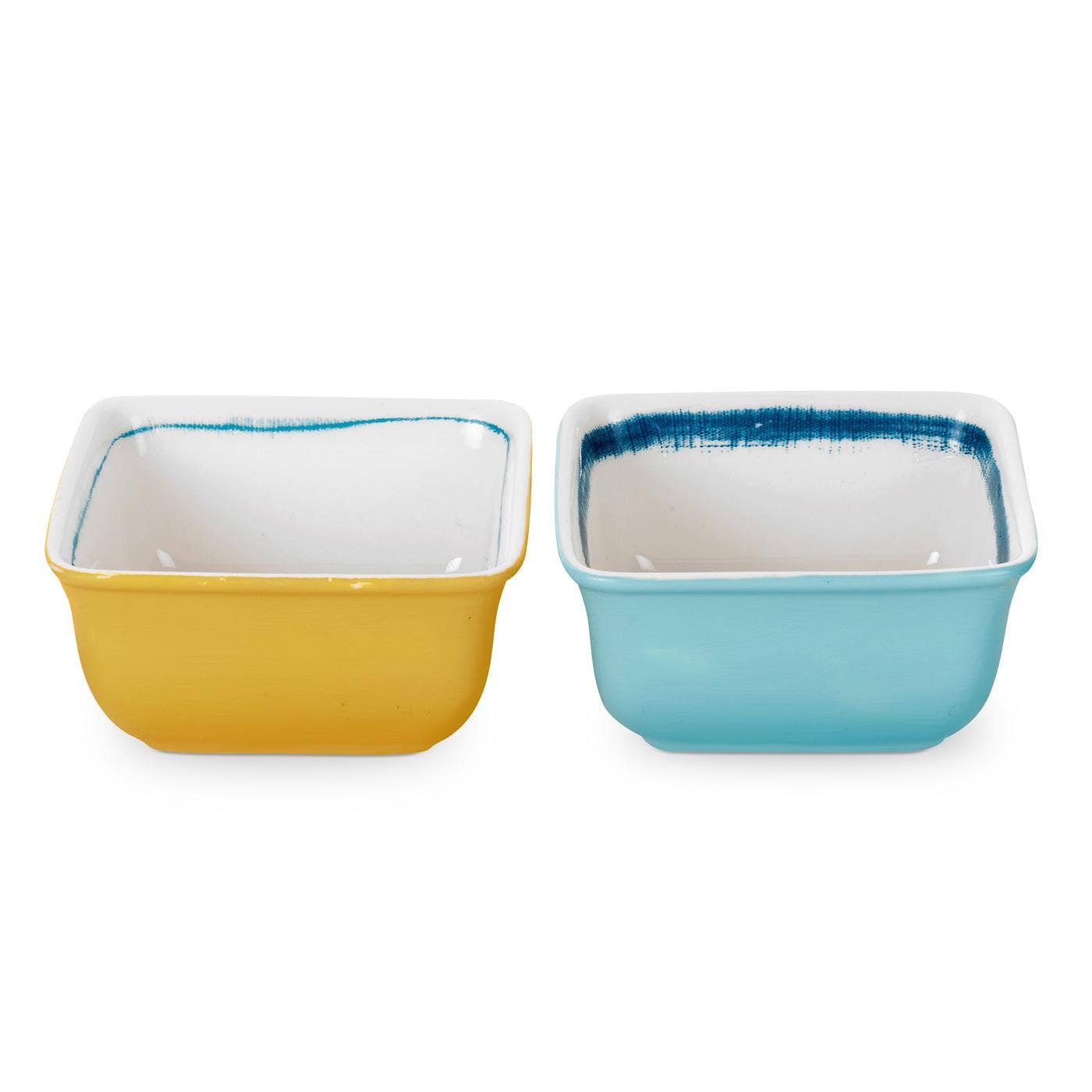 Portmeirion Coast 4 Inch Square Dip Bowls Set of 2 Blue and Yellow