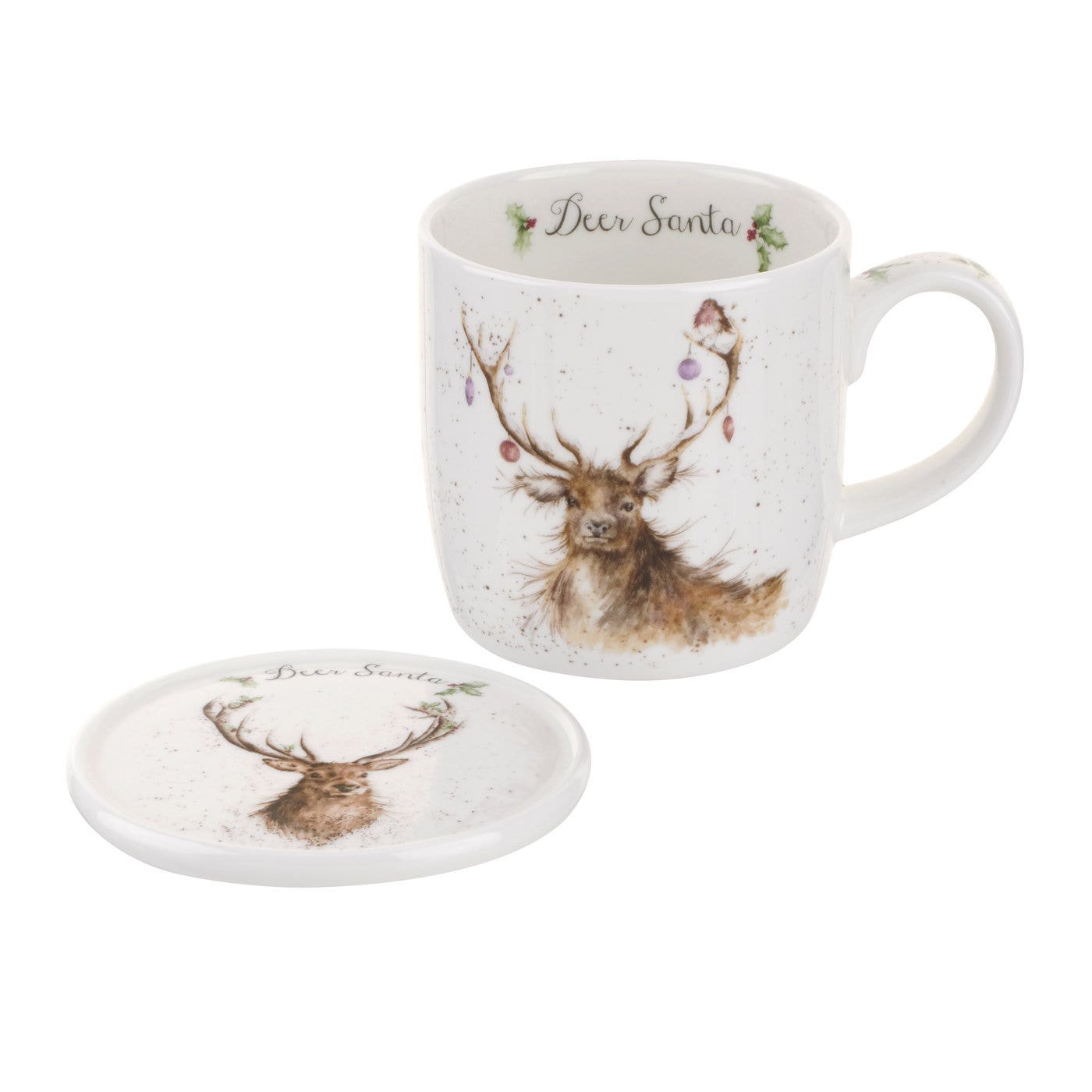 Royal Worcester Wrendale Designs Deer Santa Mug and Coaster 