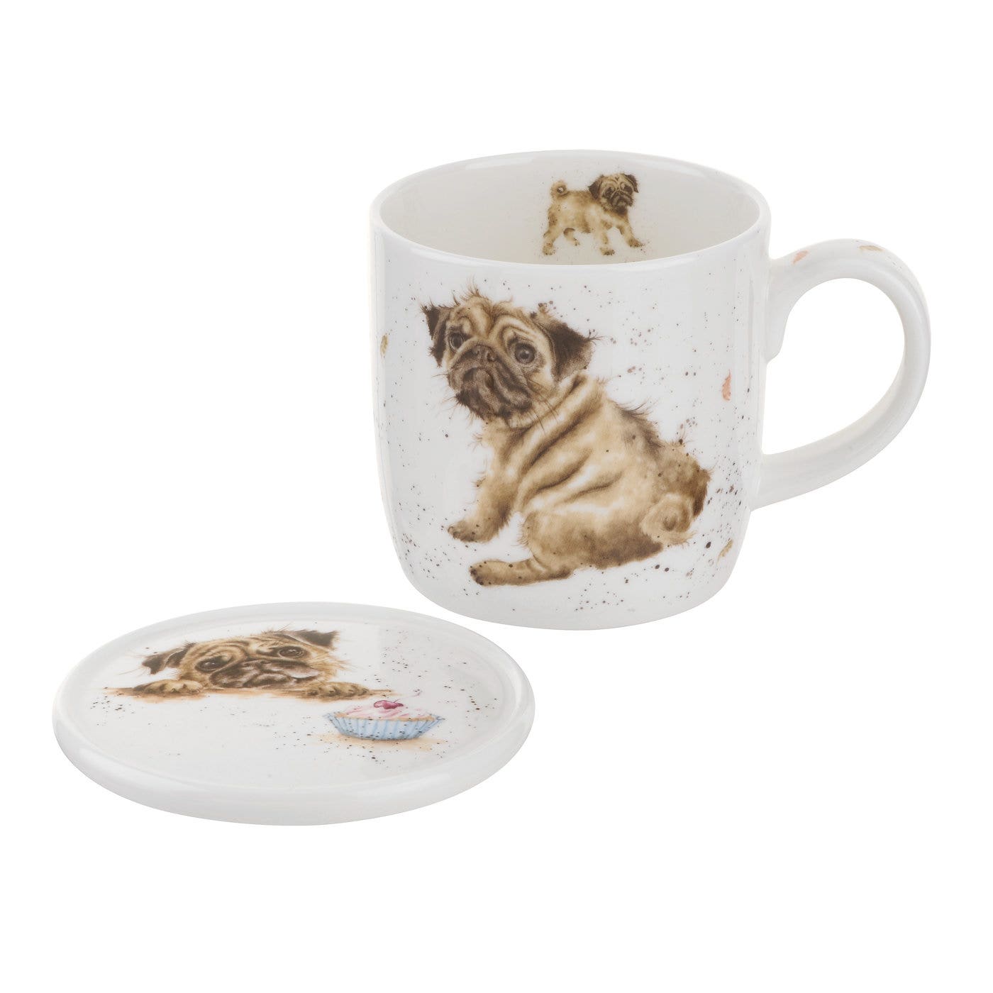 Royal Worcester Wrendale Designs Pug Love Mug and Coaster 