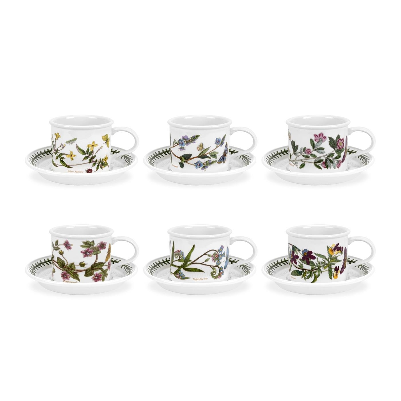 Portmeirion Botanic Garden Small Mocha Cups 3.5 oz and Saucers Set of 6