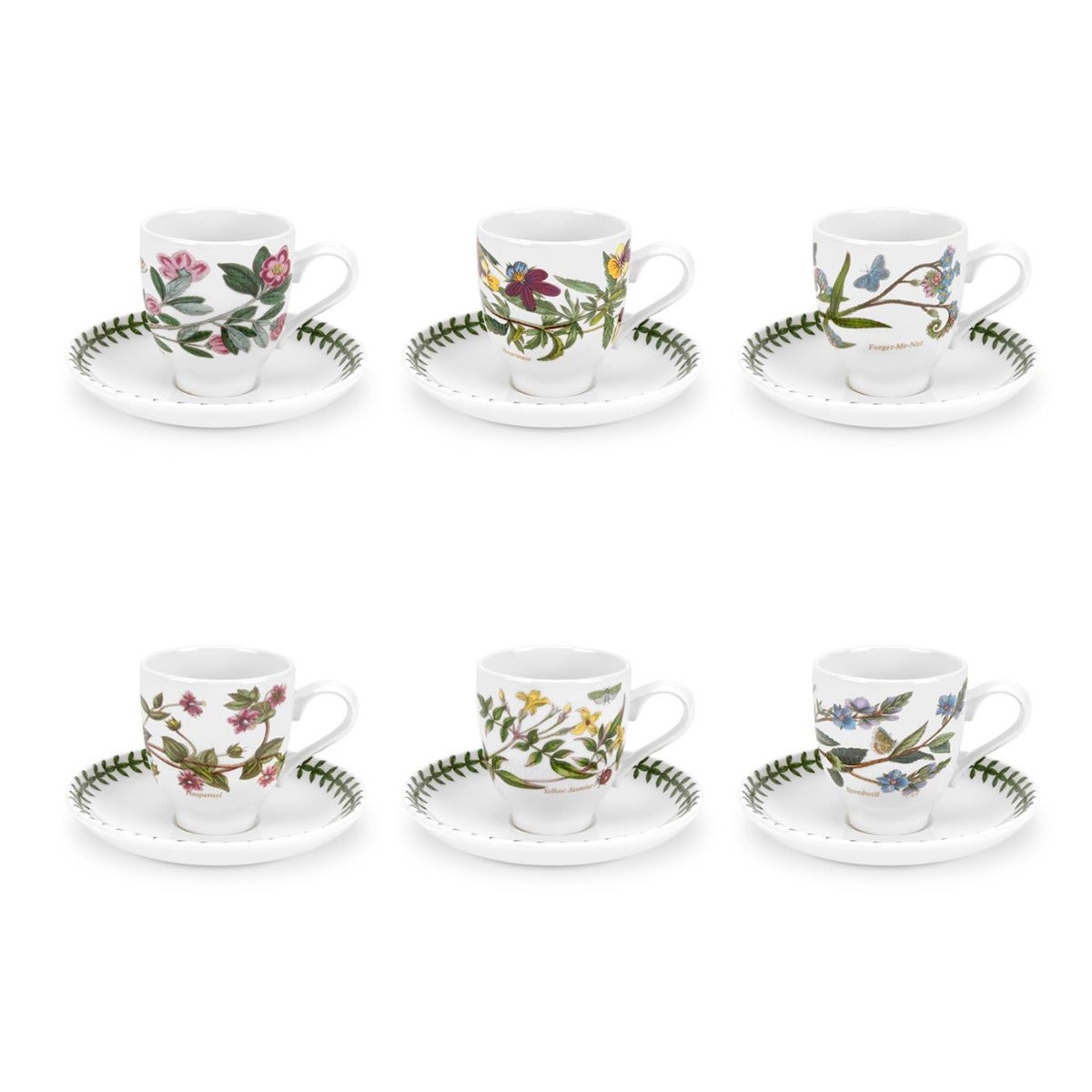 Seconds Portmeirion Botanic Garden Coffee Cup and Saucer Set of 6 No Guarantee of Flower Design