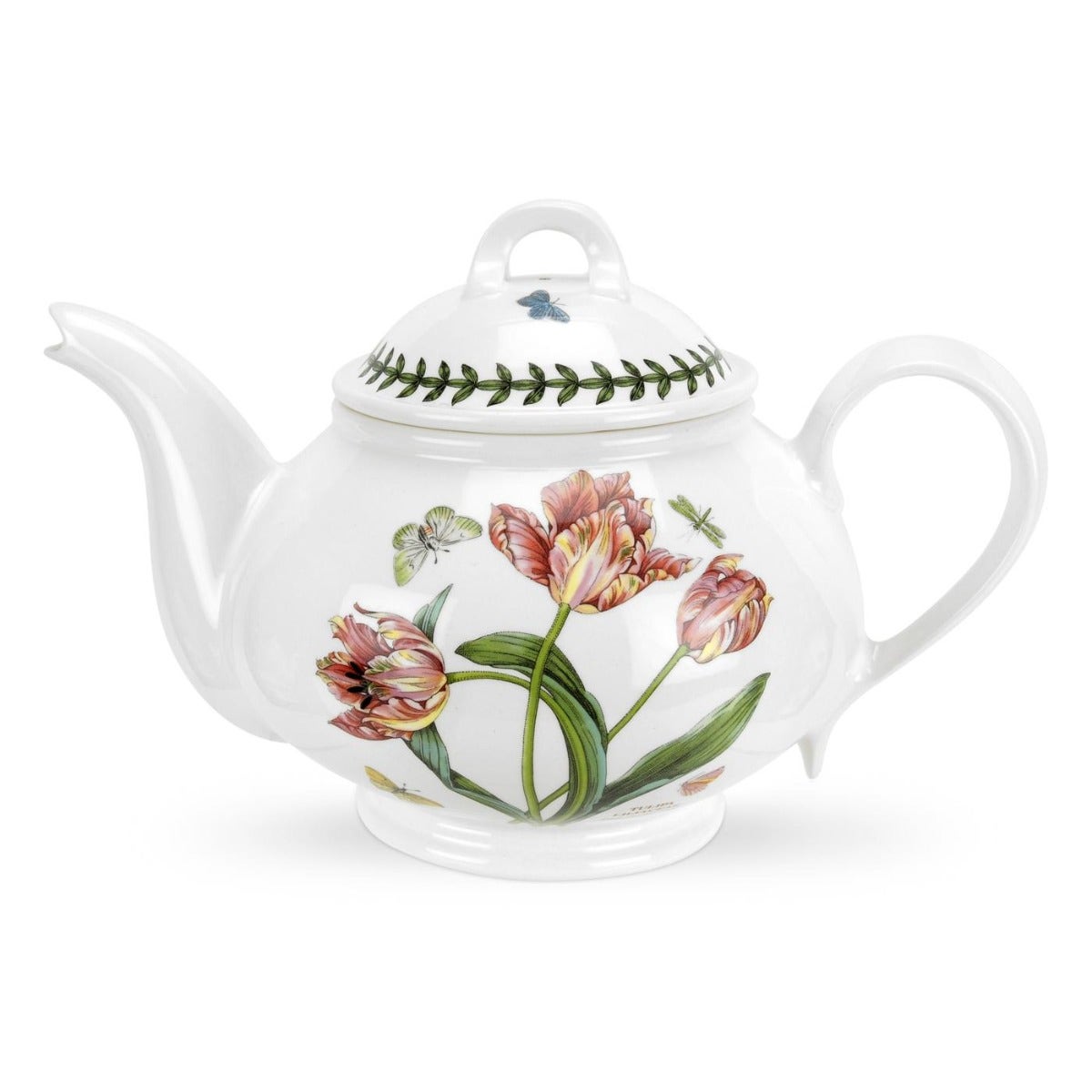 Seconds Portmeirion Botanic Garden 2 Pint Teapot Romantic Shape - Pink Parrot Tulip