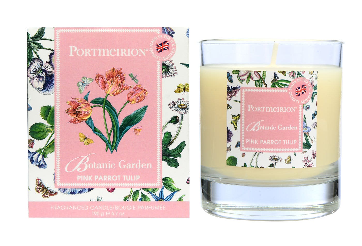 Portmeirion Botanic Garden Glass Candle - Pink Parrot Tulip 