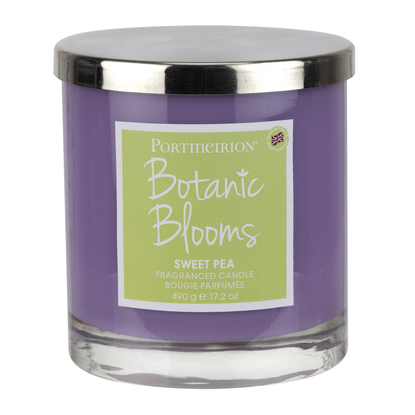 Portmeirion Botanic Blooms 2 Wick Wax Filled Glass Candle with Silver Lid Sweet Pea