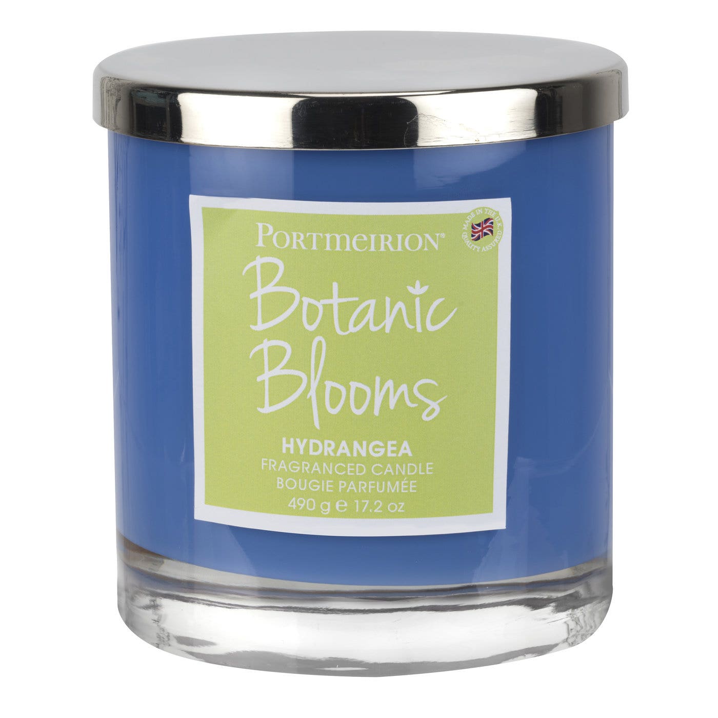 Portmeirion Botanic Blooms 2 Wick Wax Filled Glass Candle with Silver Lid Hydrangea