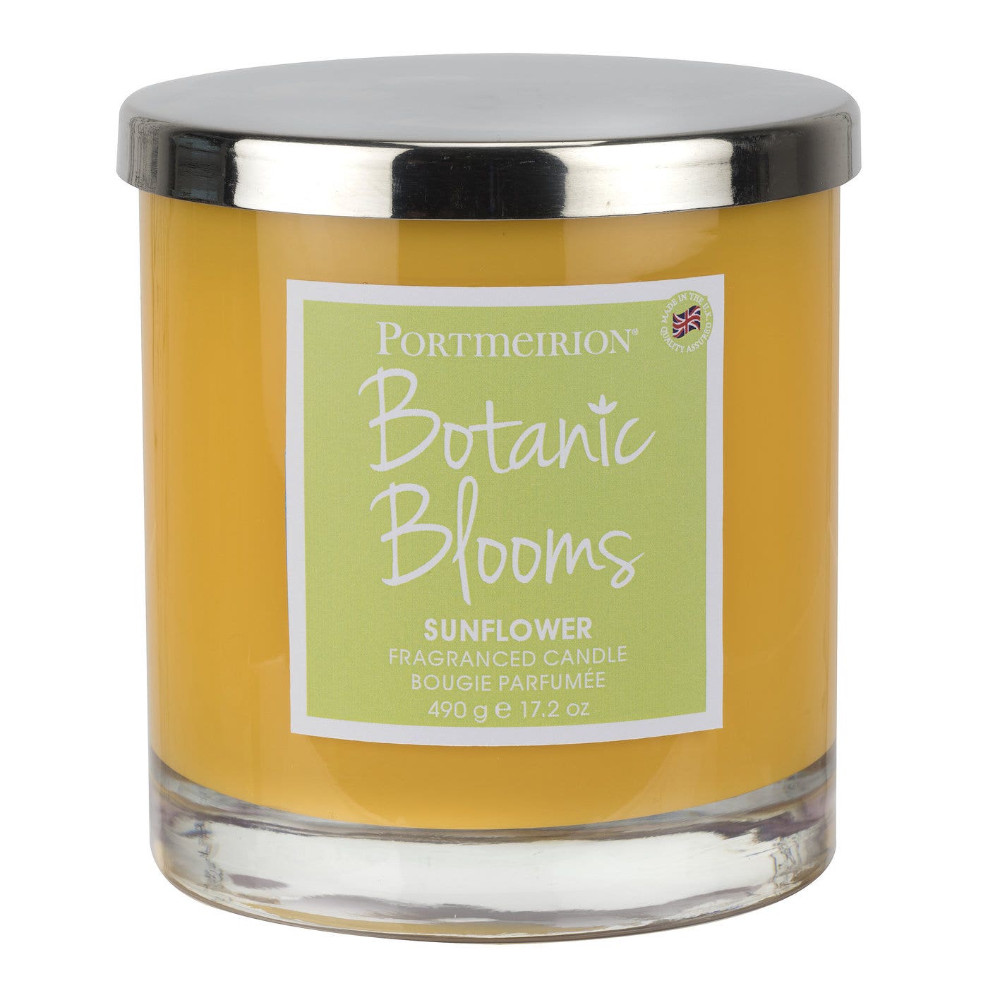 Portmeirion Botanic Blooms 2 Wick Wax Filled Glass Candle with Silver Lid Sunflower