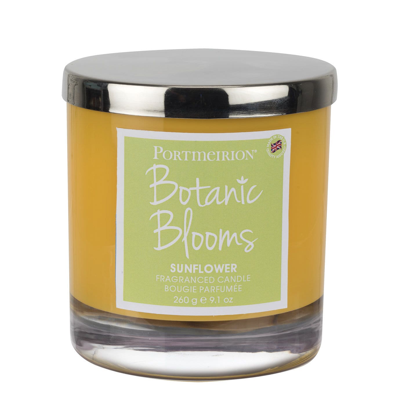 Portmeirion Botanic Blooms 38cl Wax Filled Glass Candle with Silver Lid Sunflower