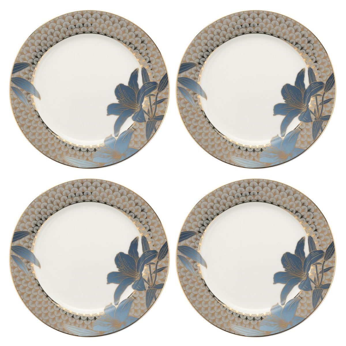 Royal Worcester Blue Lily Salad Plates Set of 4
