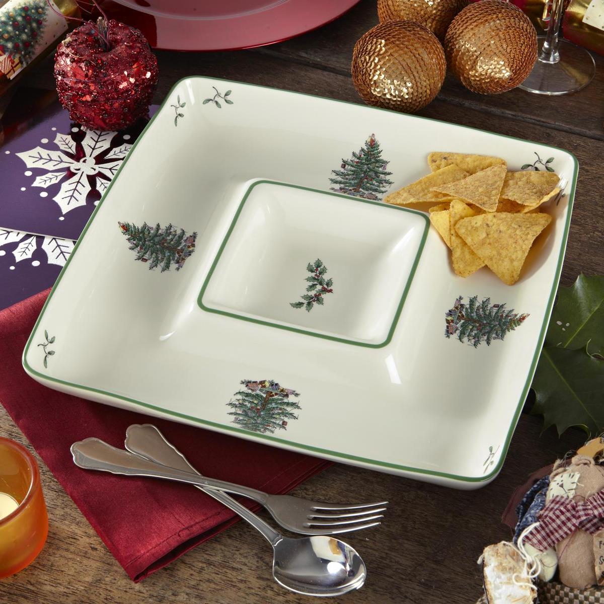 Spode Christmas Tree Chip and Dip All in One