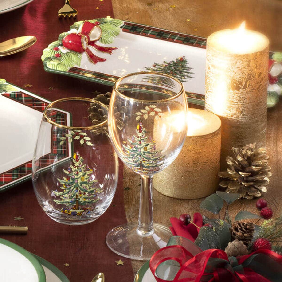 Christmas Tree Set of 4 Stemless Wine Glasses