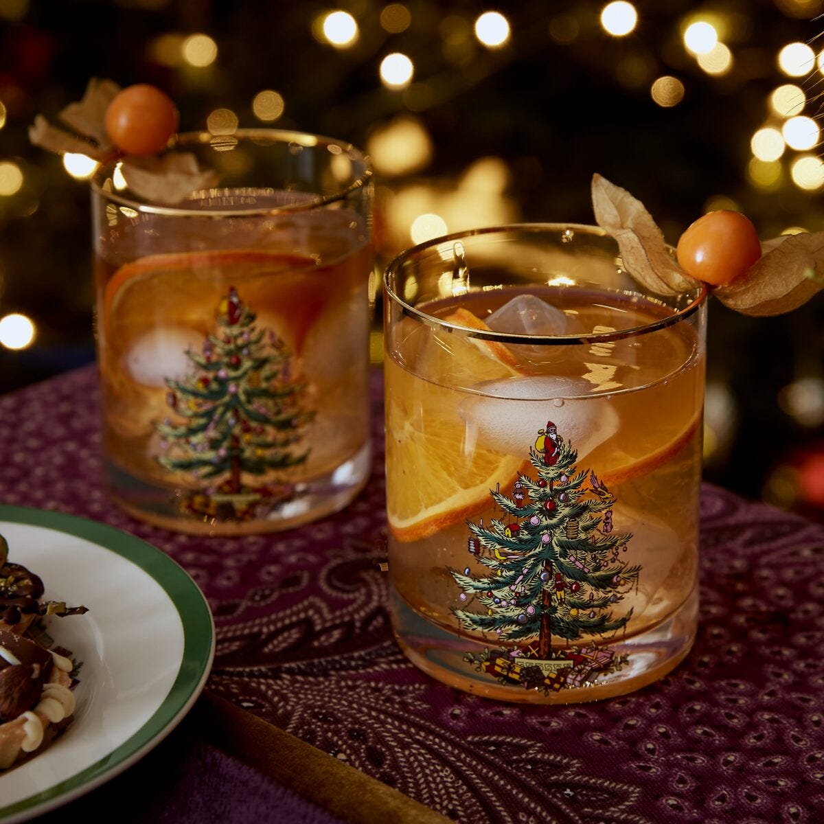Christmas Tree Set of 4 Lowball Glasses