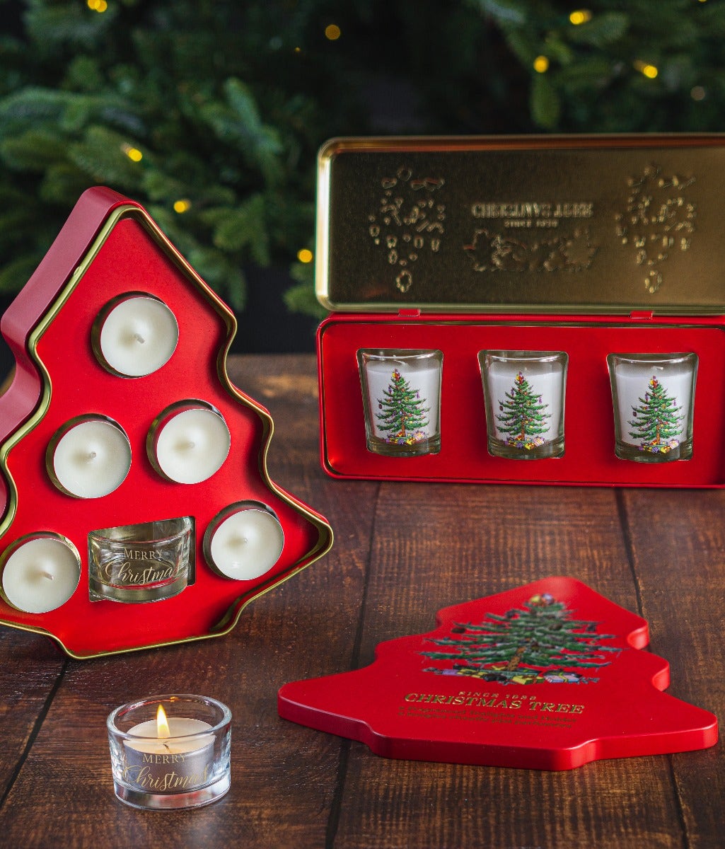 Christmas Tree Tealight Gift Set Tin