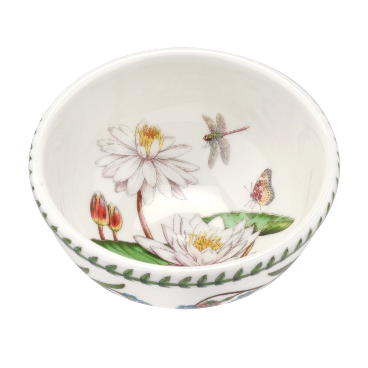 Seconds Portmeirion Exotic Botanic Garden Set of 6 5.5 Inch Fruit Salad Bowl - White Water Lily and Forget Me Not 