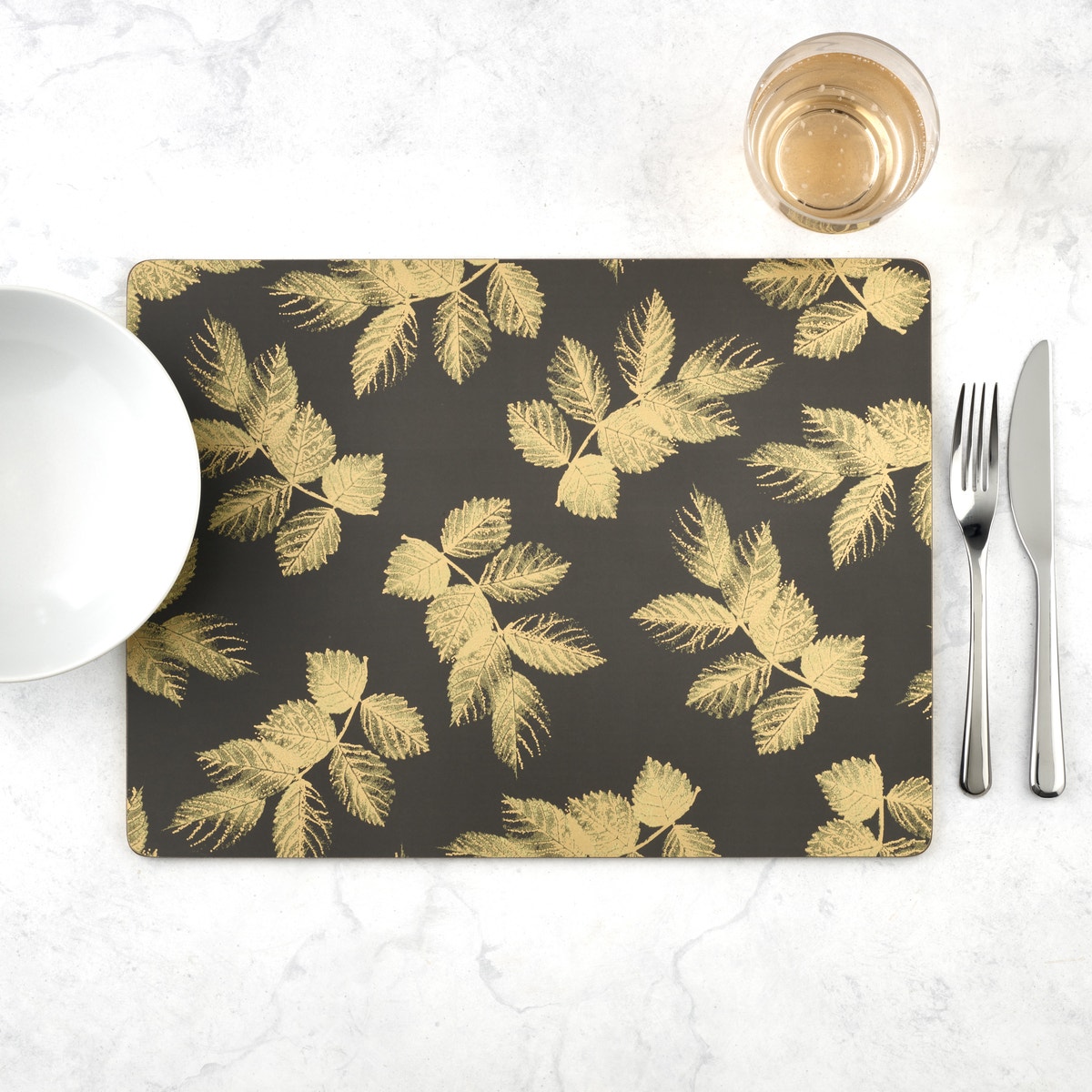 Sara Miller London Portmeirion Etched Leaves Placemats Set of 4 Dark Grey