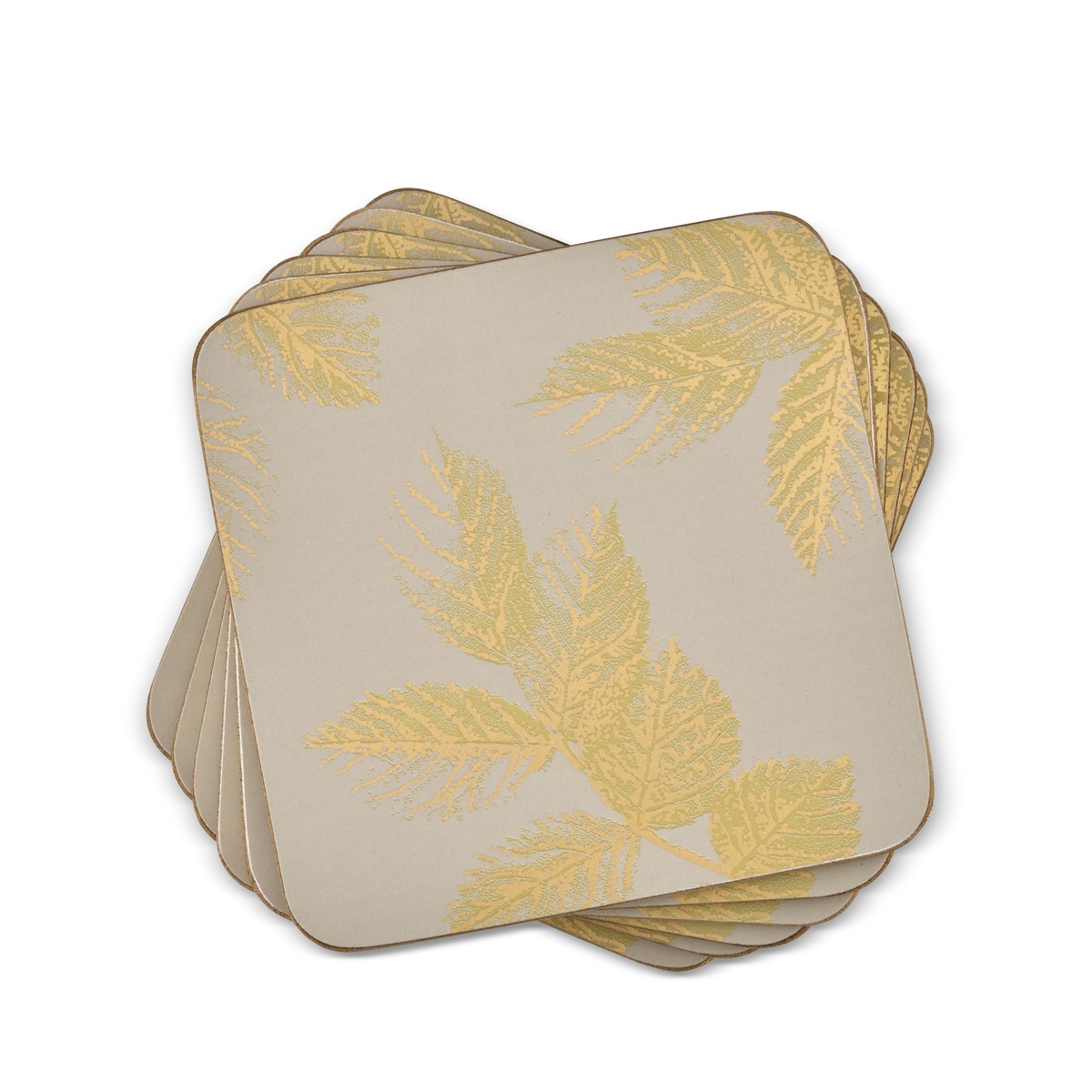 Sara Miller London Portmeirion Etched Leaves Coasters Set of 6 Light Grey