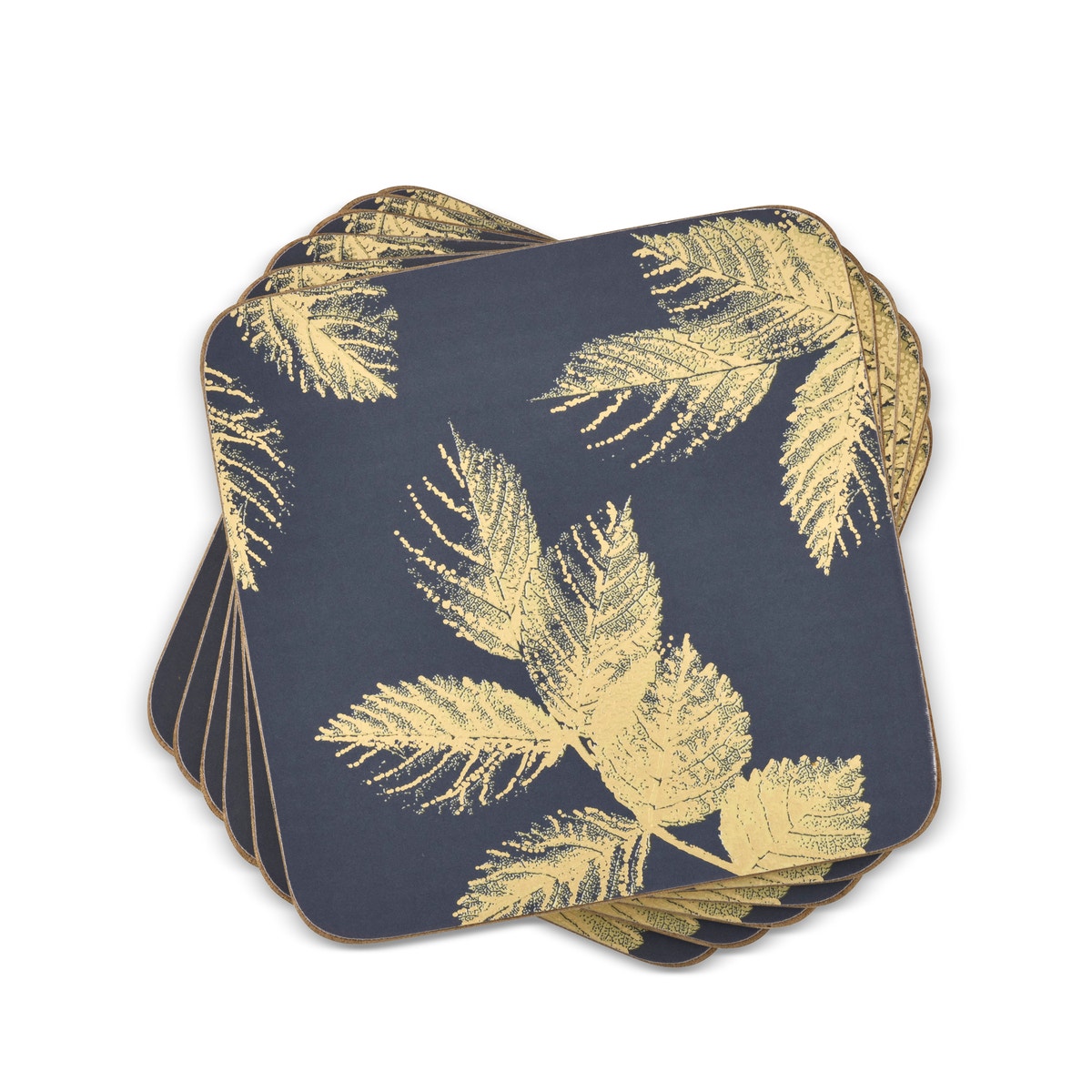 Sara Miller London Portmeirion Etched Leaves Coasters Set of 6 Navy