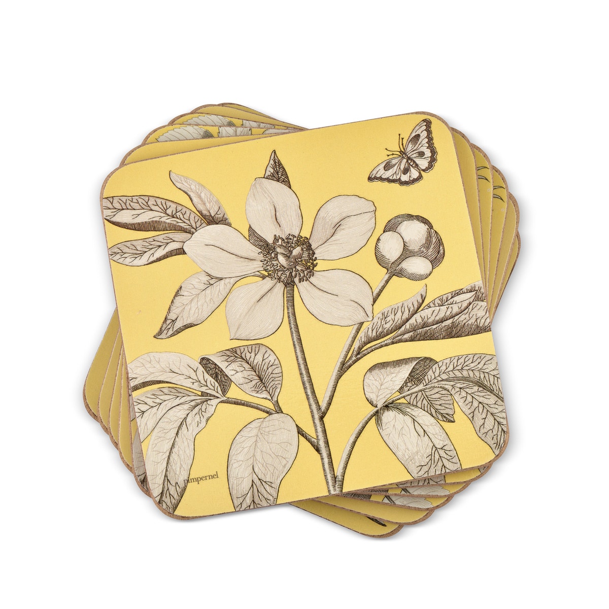 Sanderson For Pimpernel Etchings and Roses Yellow Coasters Set Of 6