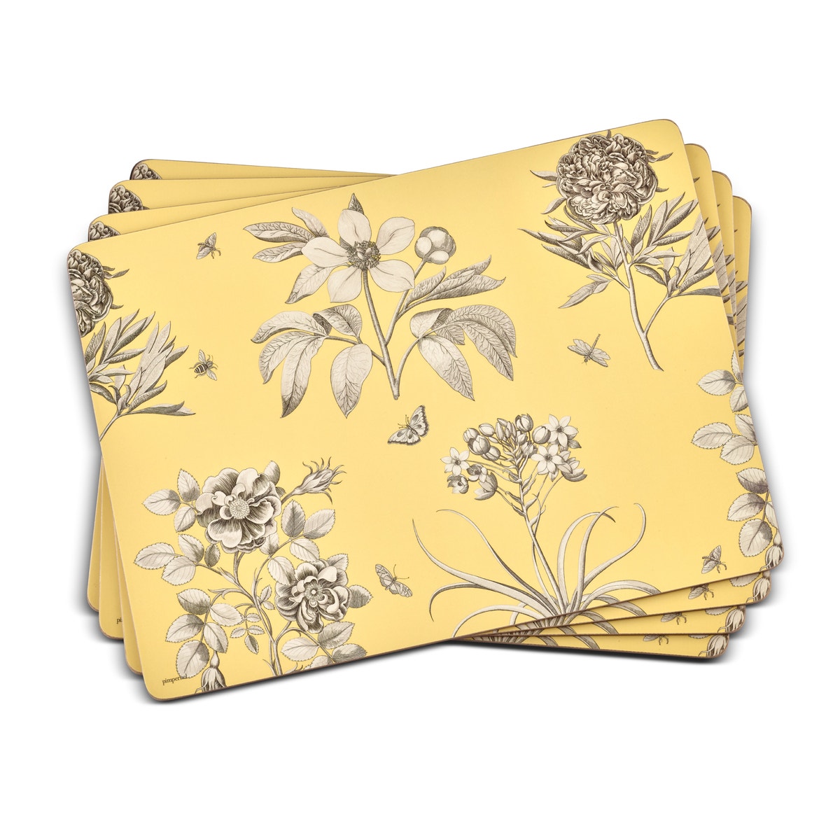 Sanderson For Pimpernel Etchings and Roses Yellow Placemats Set of 4