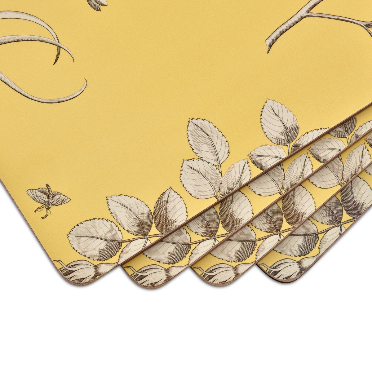 Sanderson For Pimpernel Etchings and Roses Yellow Placemats Set of 4