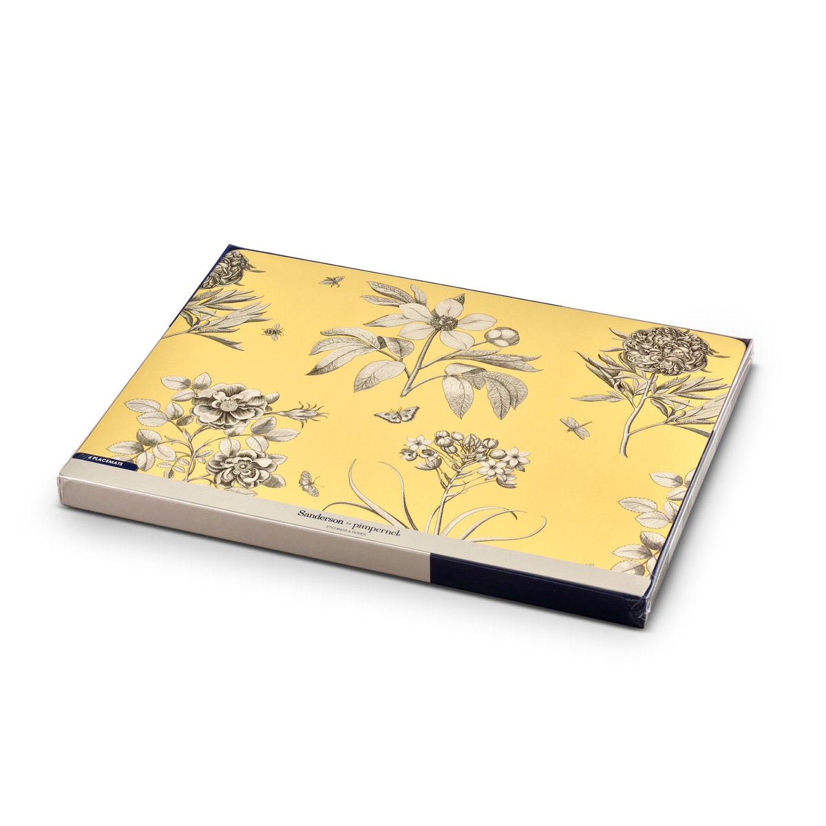 Sanderson For Pimpernel Etchings and Roses Yellow Placemats Set of 4