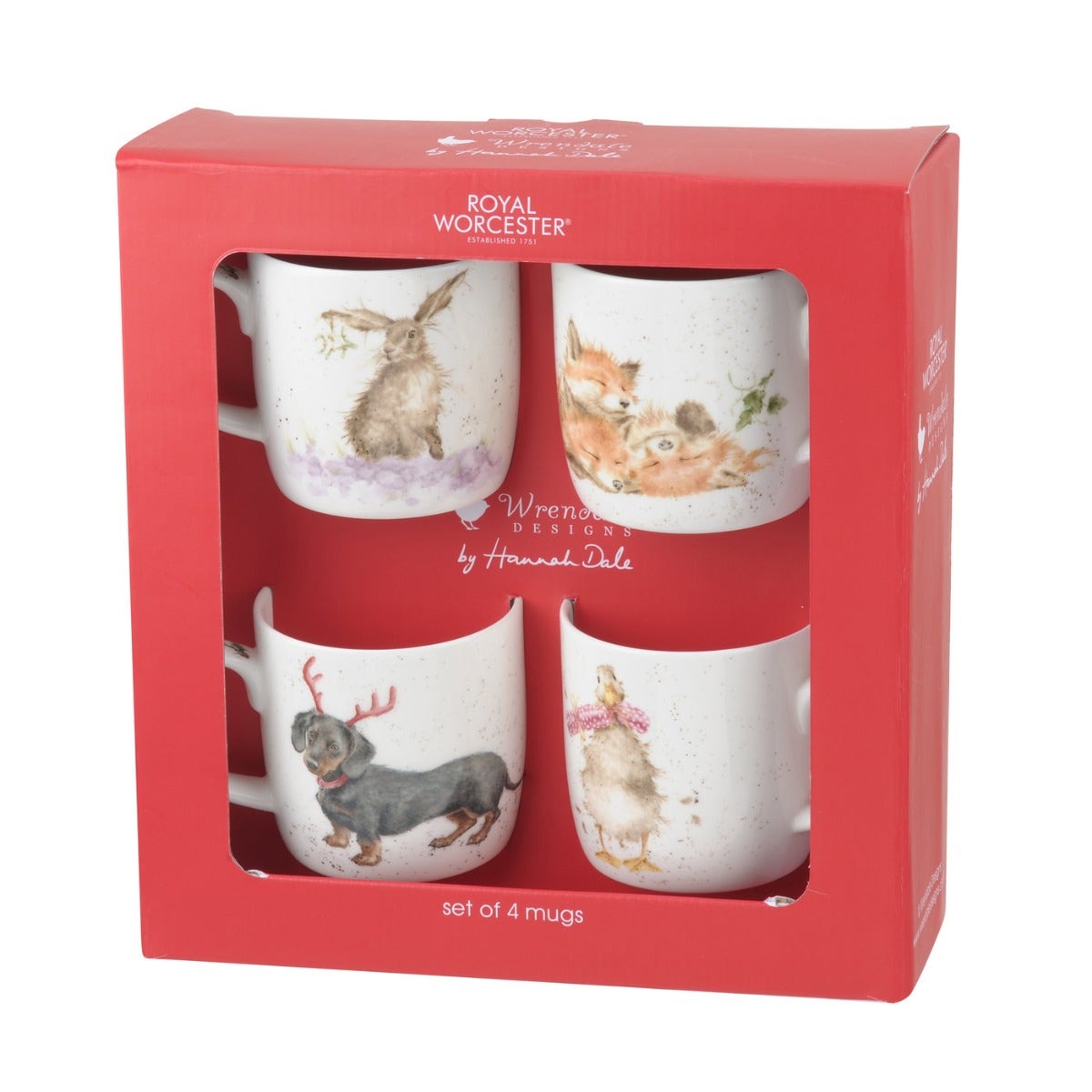 Royal Worcester Wrendale Designs Christmas Gift Set of 4 Mugs