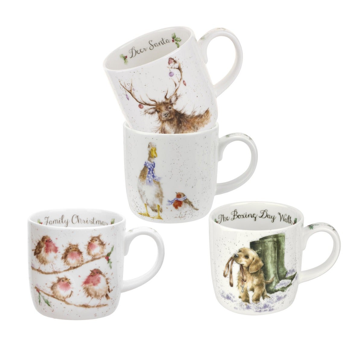Royal Worcester Wrendale Designs Set of 4 Christmas Mugs