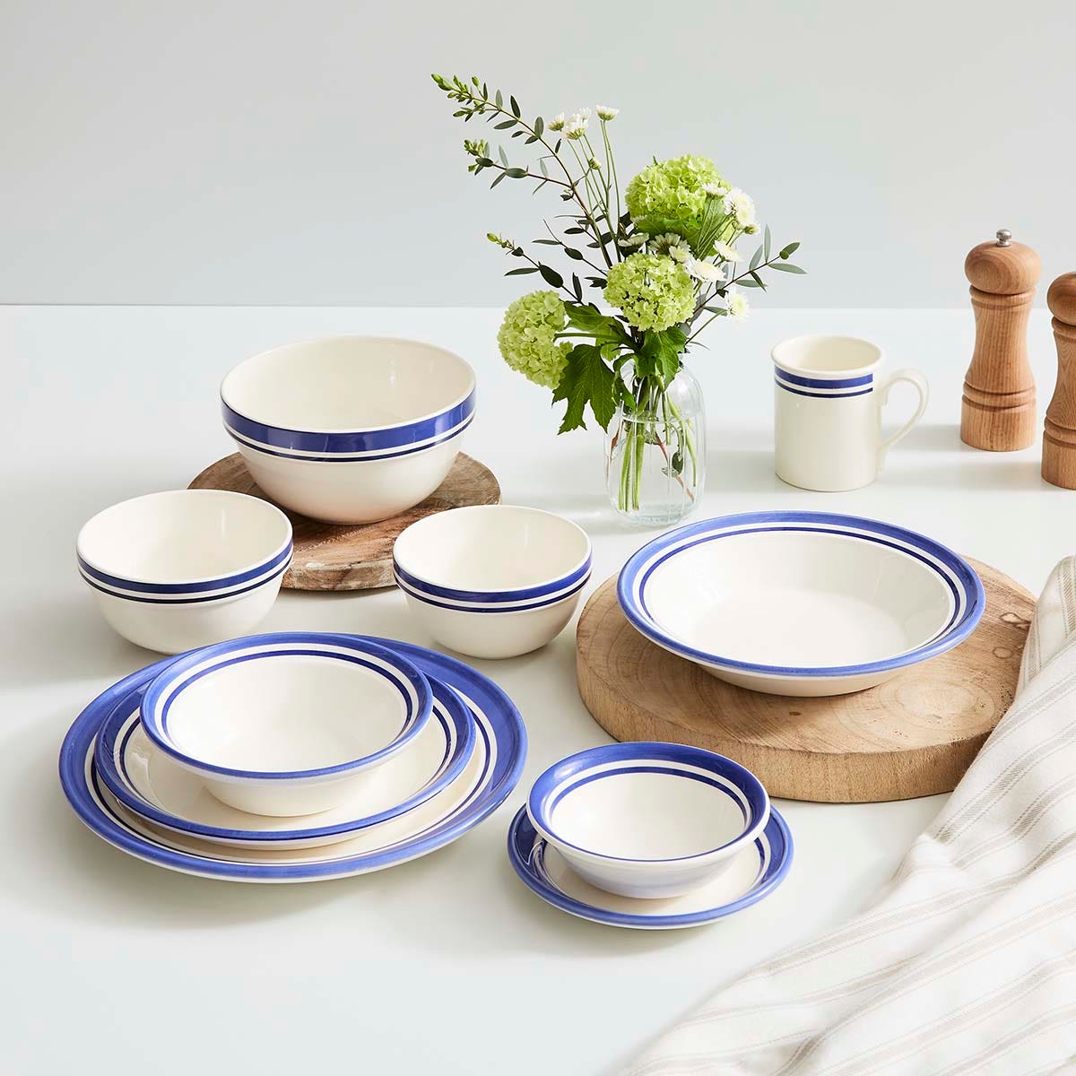 Potter's Stripe Set of 4 Oatmeal Bowls, Blue