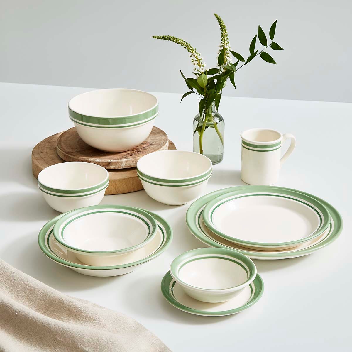 Potter's Stripe Set of 4, 5.5 Inch Stacking Bowls, Green