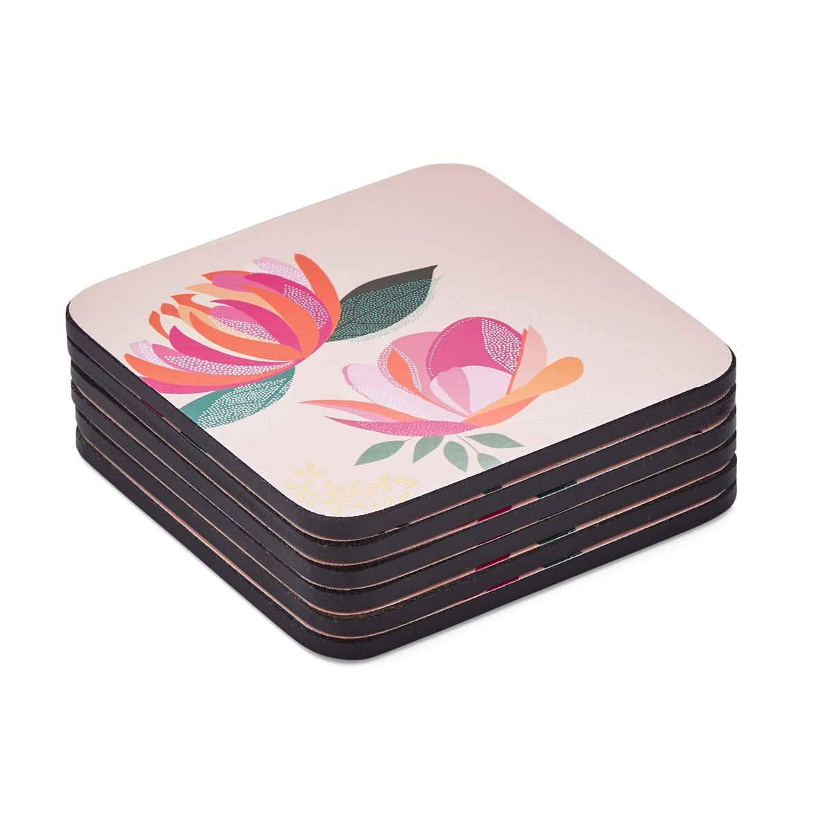 Sara Miller London Peony Coasters Set of 6 Grey