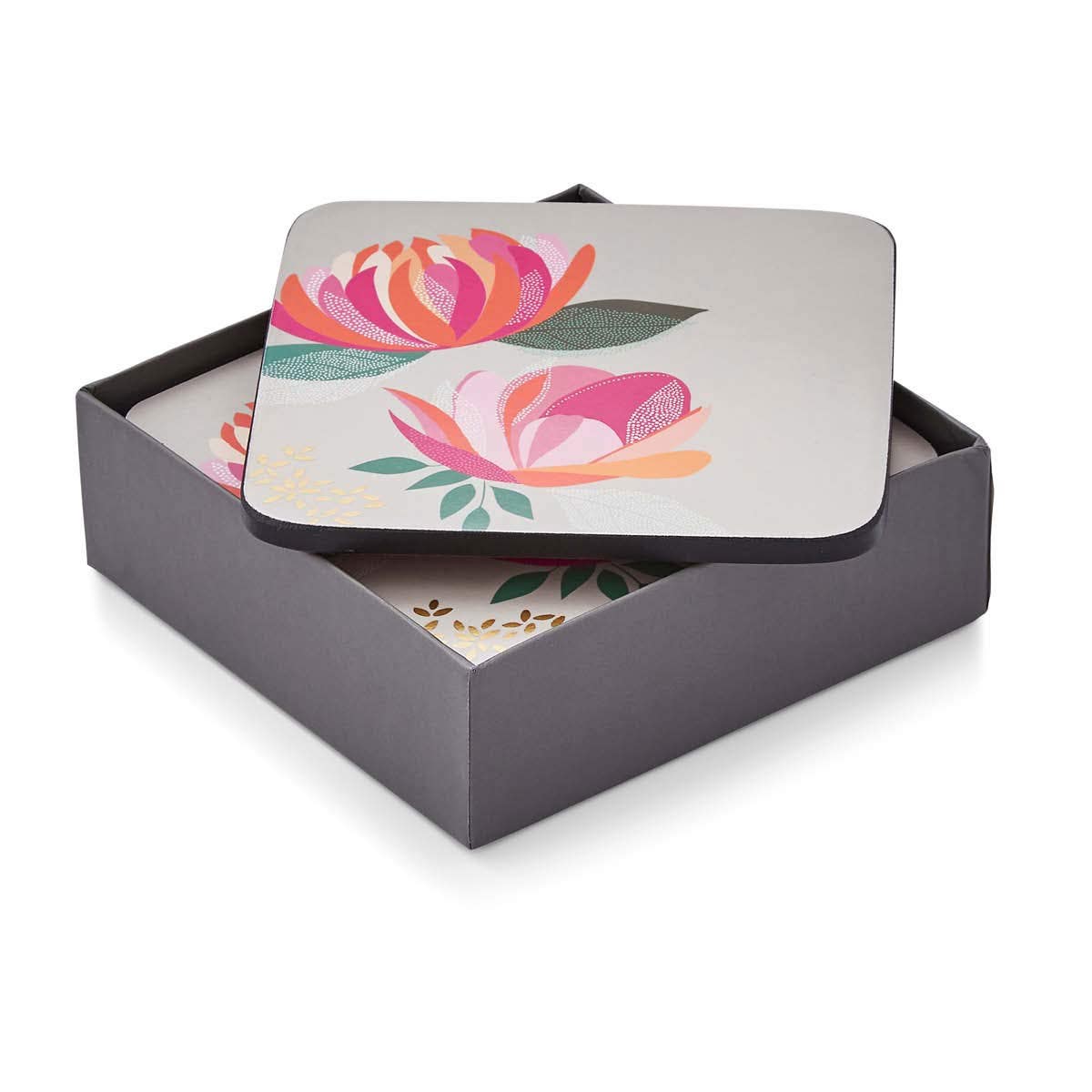 Sara Miller London Peony Coasters Set of 6 Grey