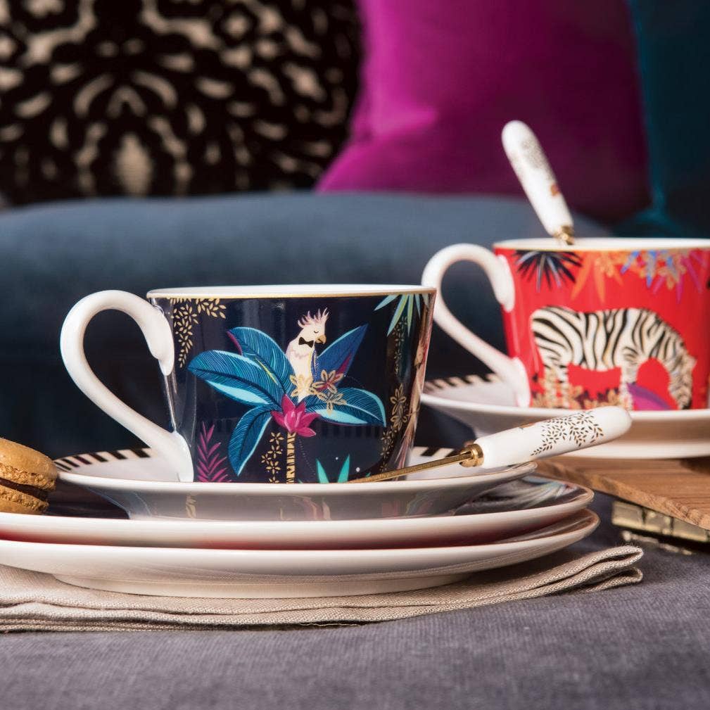 Sara Miller London Portmeirion Tahiti Teacup & Saucer Cockatoo
