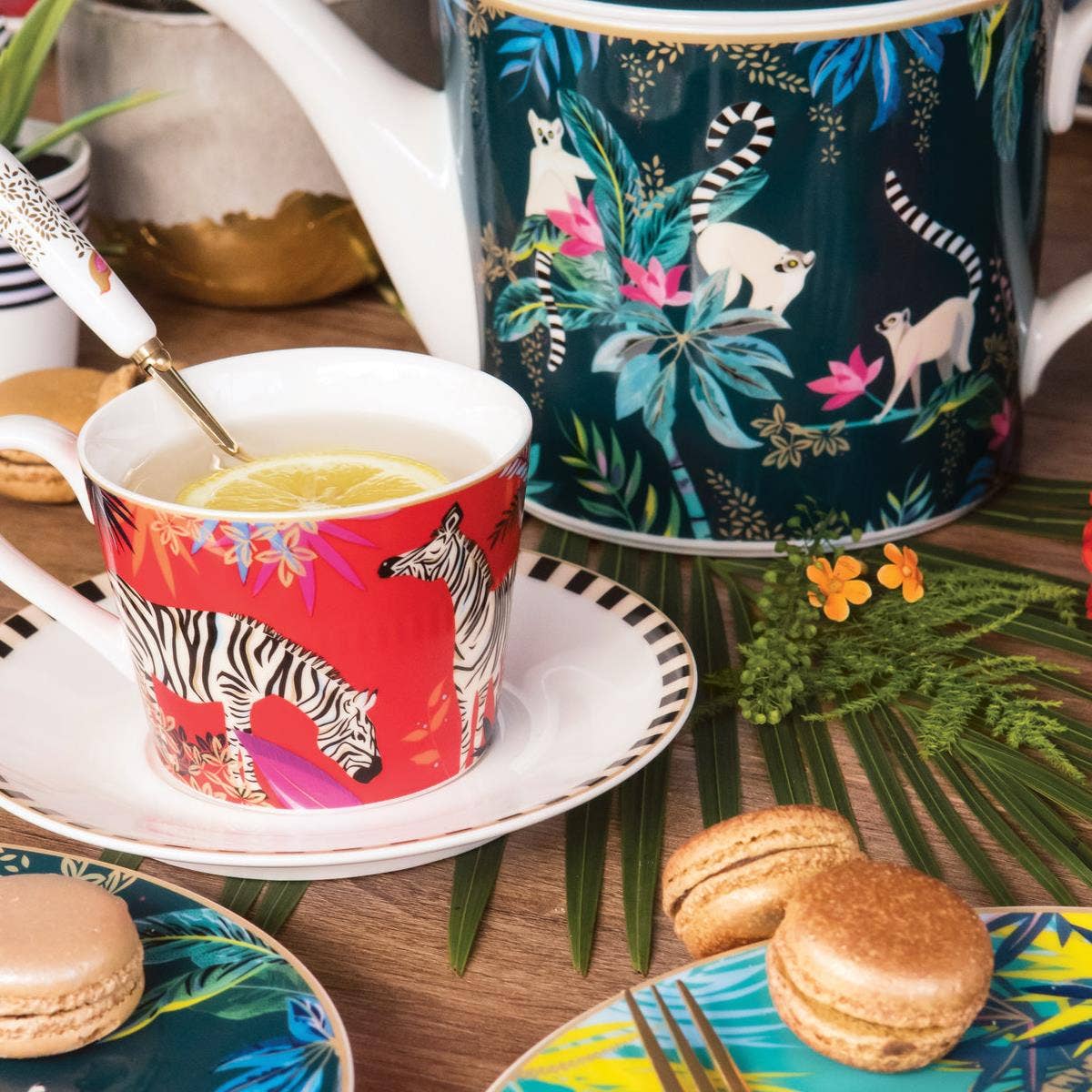 Sara Miller London Portmeirion Tahiti Teacup & Saucer Zebra