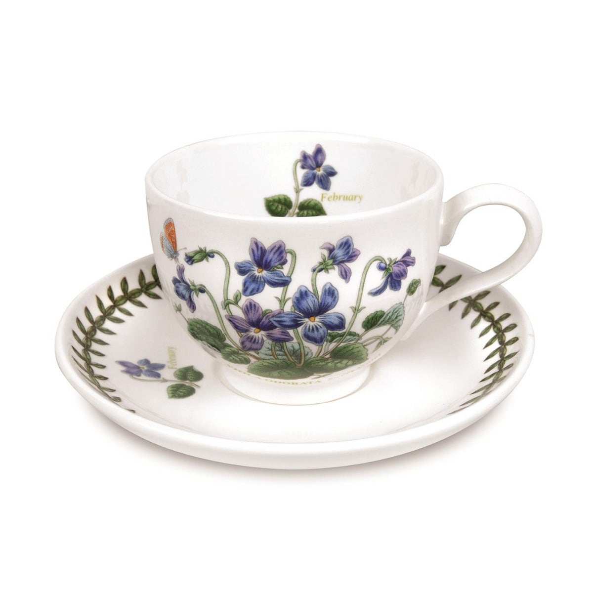 Seconds Portmeirion Botanic Garden Flower of the Month Teacup and Saucer - February