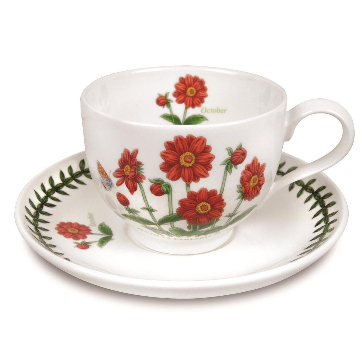 Seconds Portmeirion Botanic Garden Flower of the Month Teacup and Saucer - October