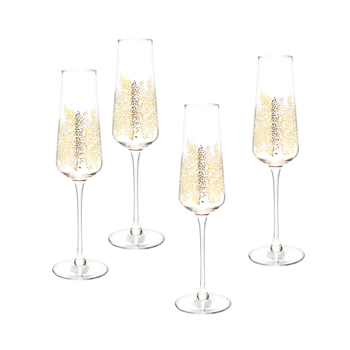 Sara Miller London Portmeirion Chelsea Gold Leaf Champagne Flute Set of 4