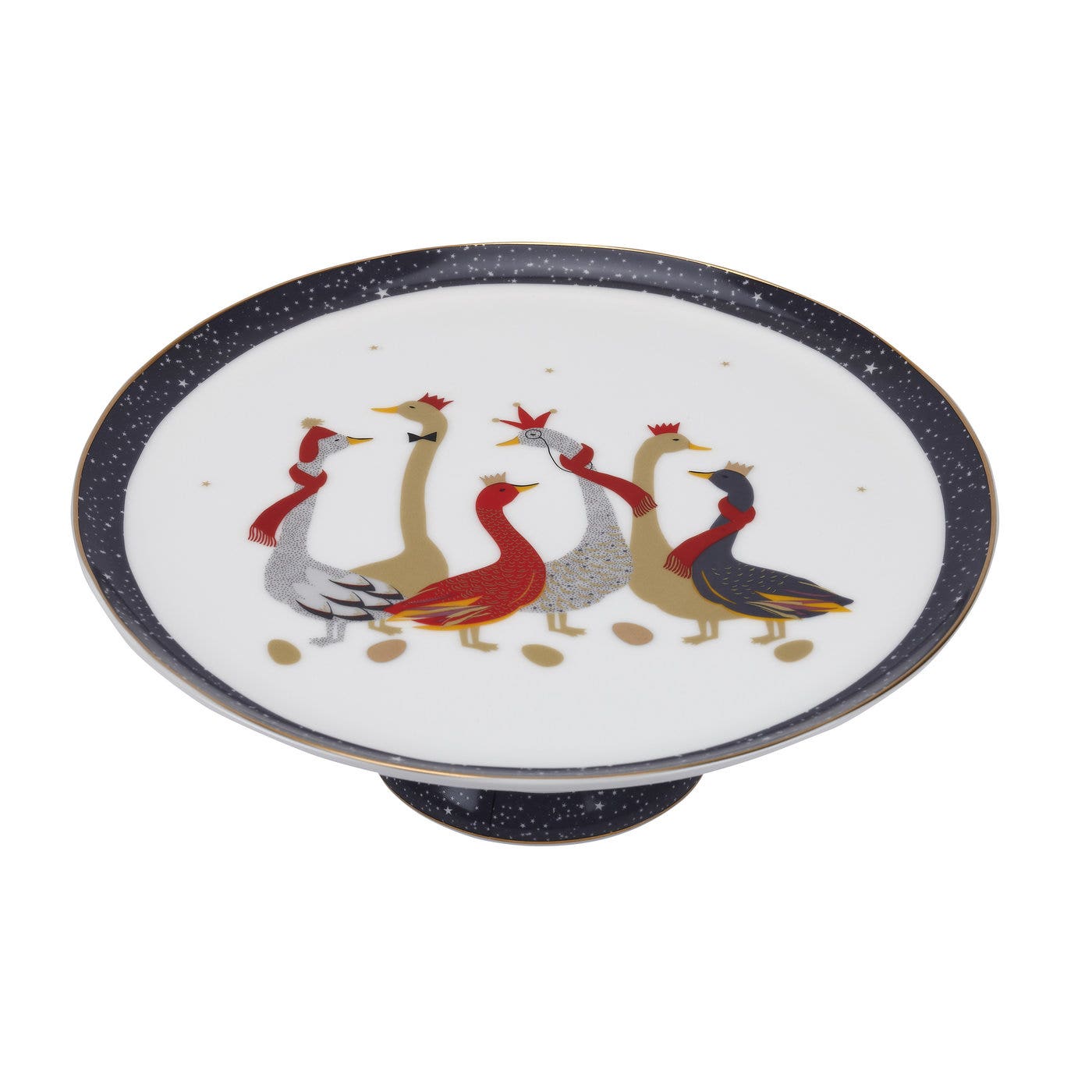 Sara Miller London Portmeirion Geese Christmas Footed Cake Plate 