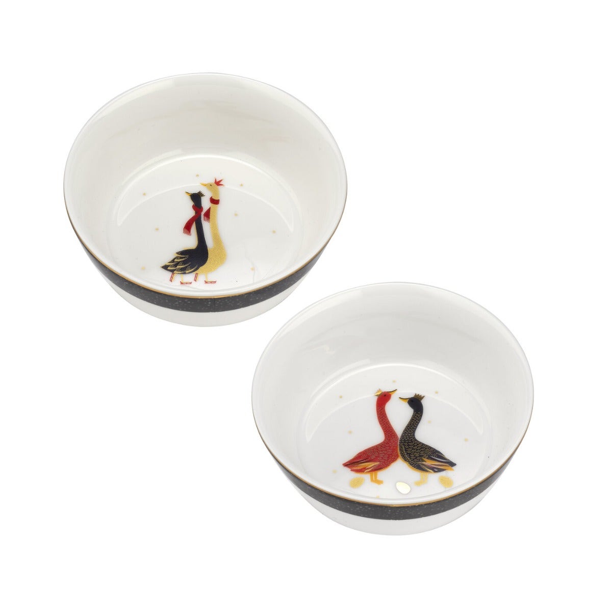 Sara Miller London Portmeirion Geese Christmas Collection Bowls Set of 2 