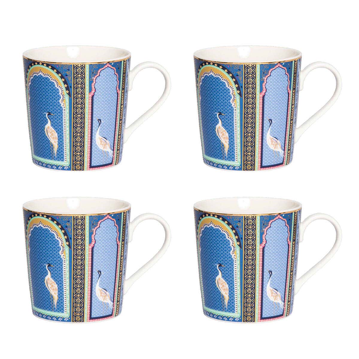 Sara Miller India Set of 4 Mugs, Lattice Windows