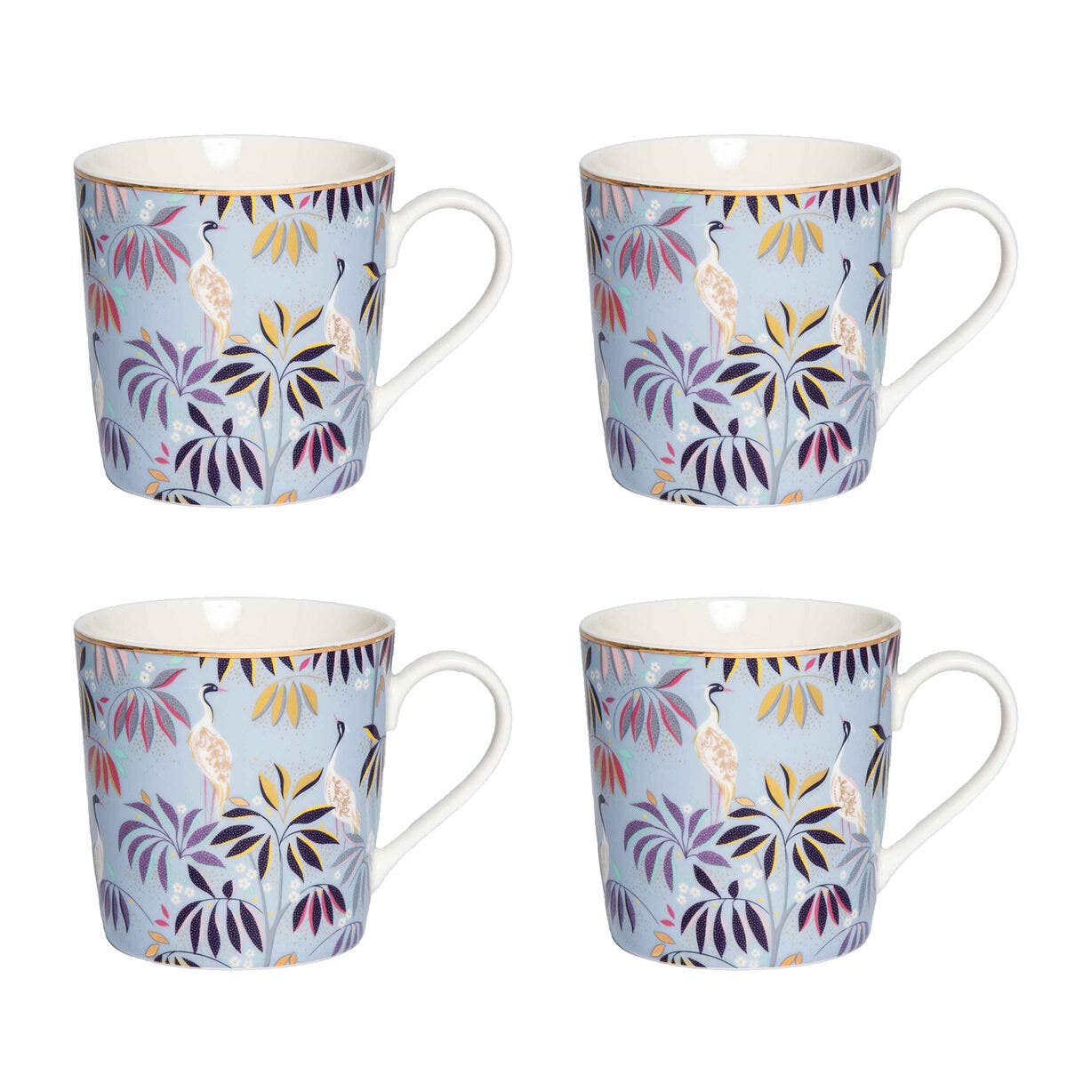 Sara Miller India Set of 4 Mugs, Crane Garden