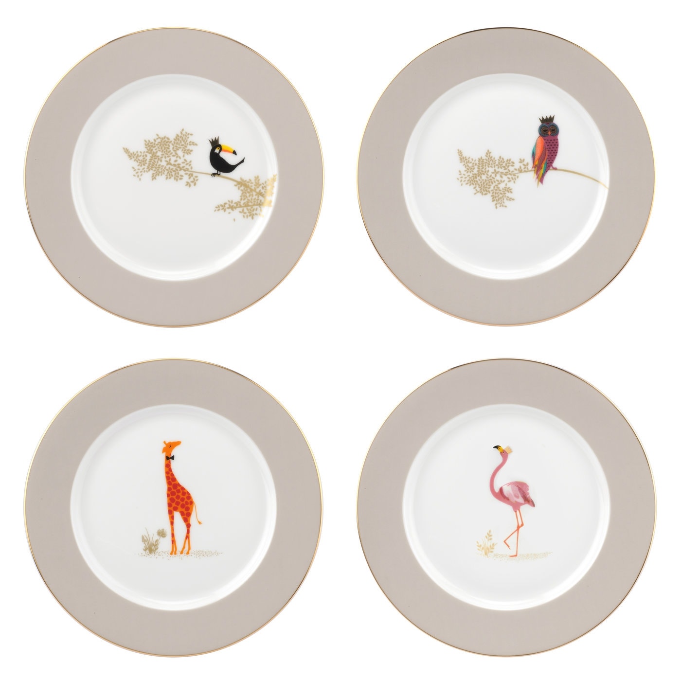 Sara Miller London Portmeirion Piccadilly Collection Cake Plates Set of 4