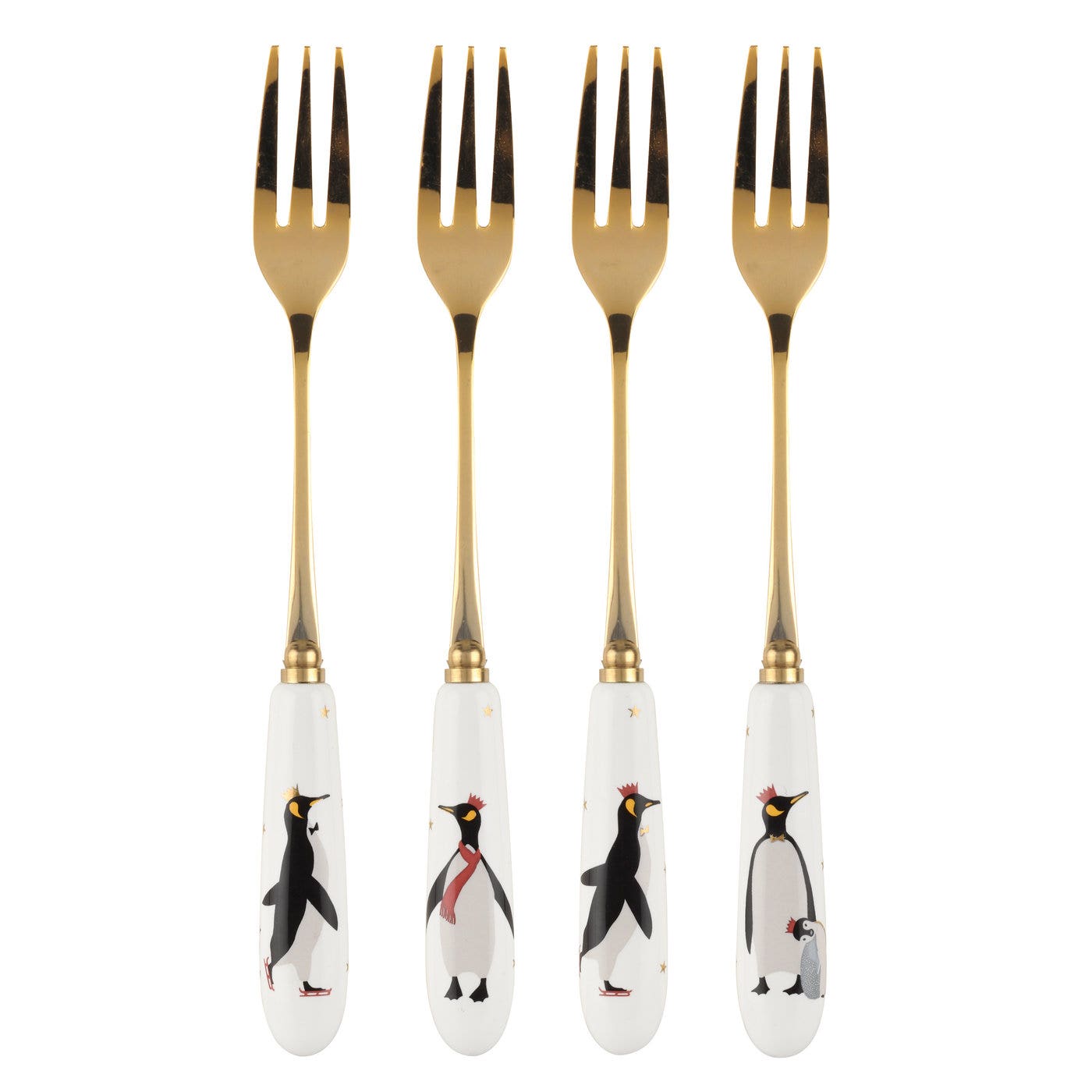 Sara Miller London Portmeirion Penguin Christmas Pastry Forks Set of 4