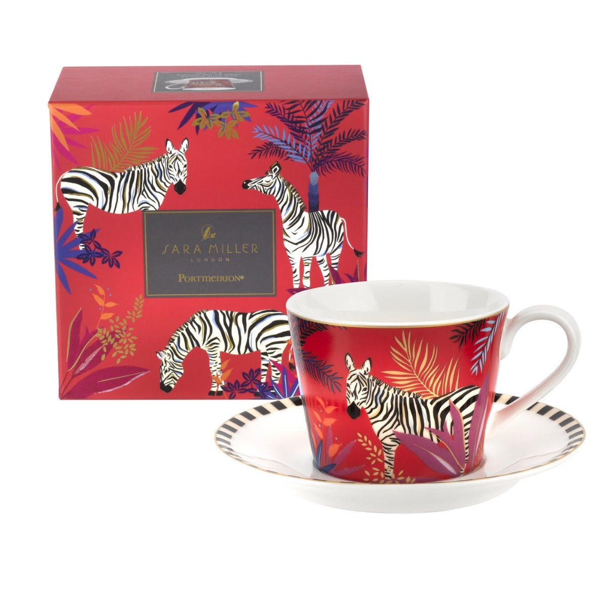 Sara Miller London Portmeirion Tahiti Teacup & Saucer Zebra