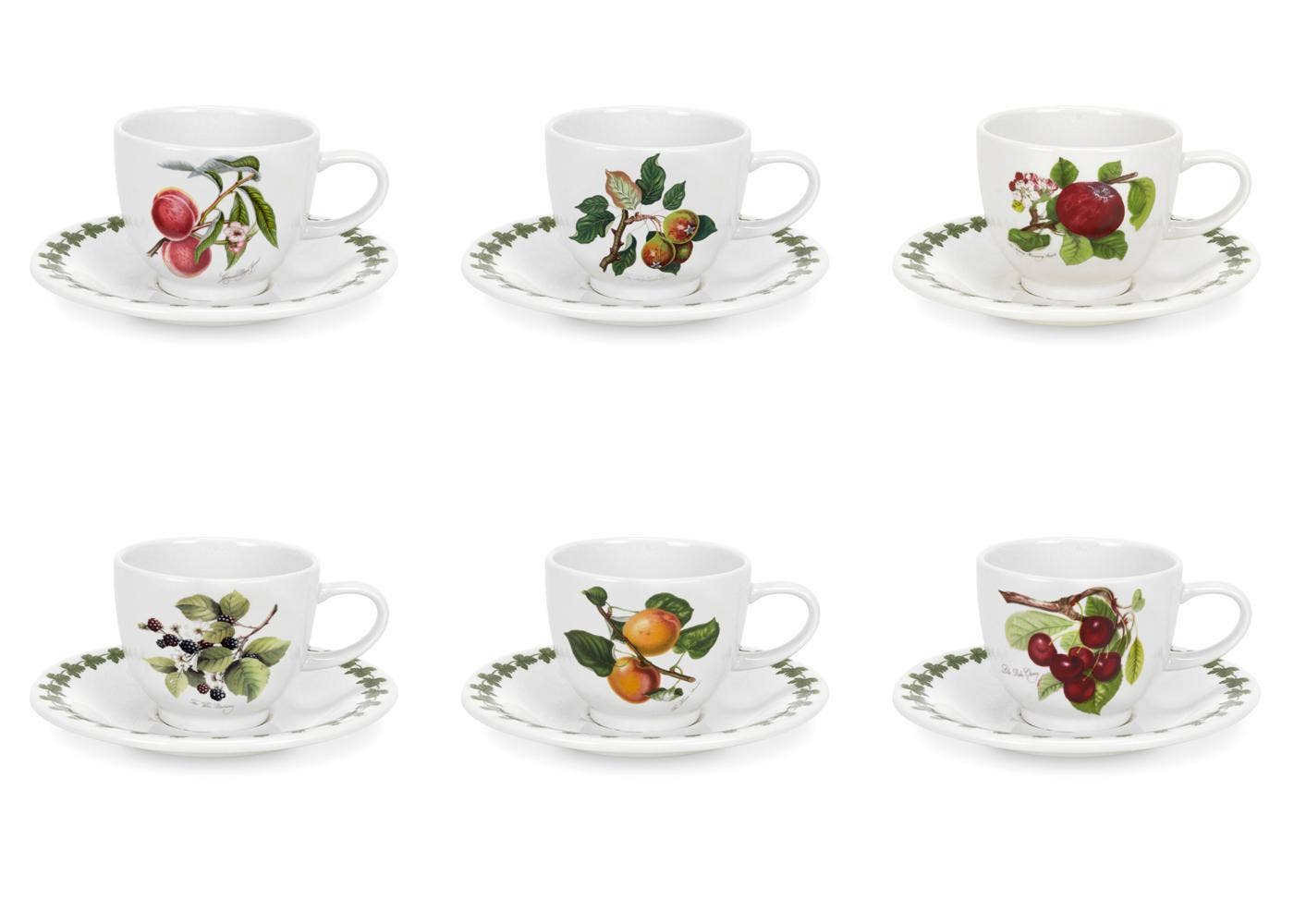 Seconds Portmeirion Pomona Set of 6 Espresso Cups and Saucers - No Guarantee of Fruit Design