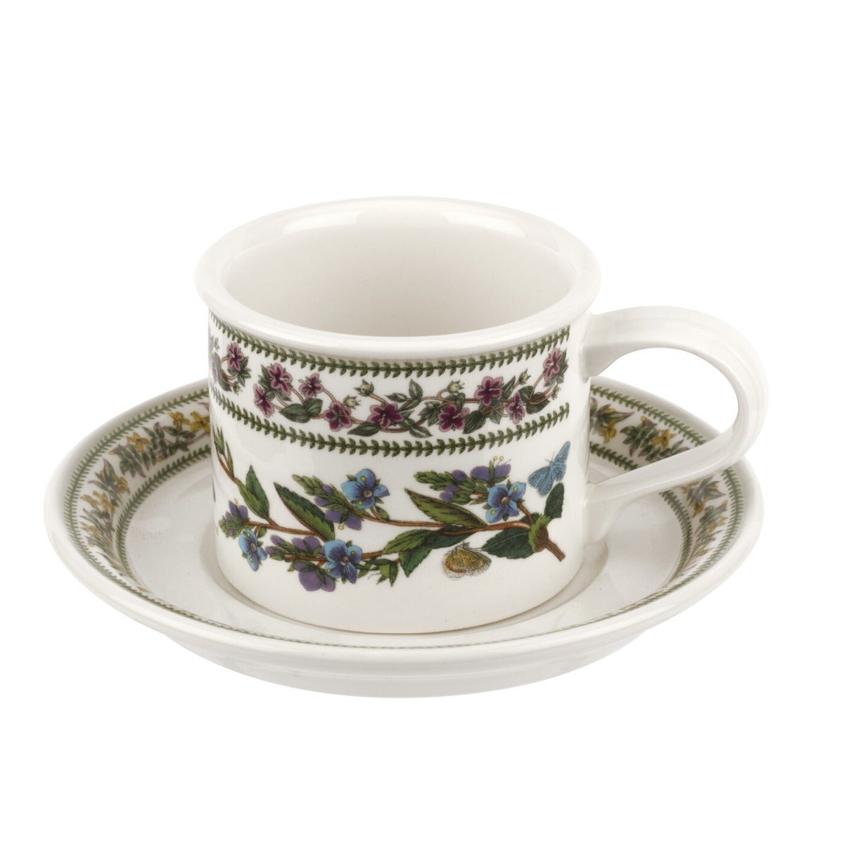 Seconds Portmeirion Variations Set Of 6 Tea Cup and Saucers (Drum Shape) - No Guarantee of Flower Design