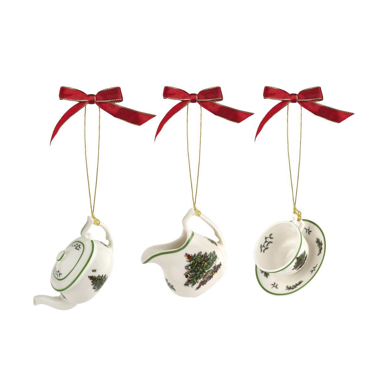 Christmas Tree Set of 3 Tea Set Ornaments