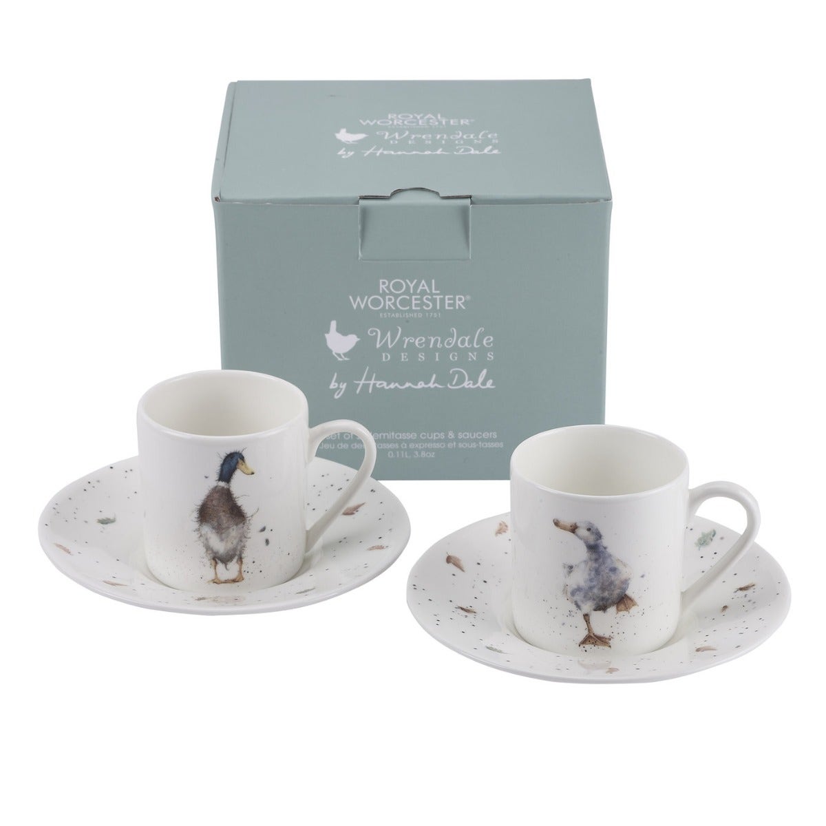 Royal Worcester Wrendale Designs Demitasse Cups & Saucers Set of 2