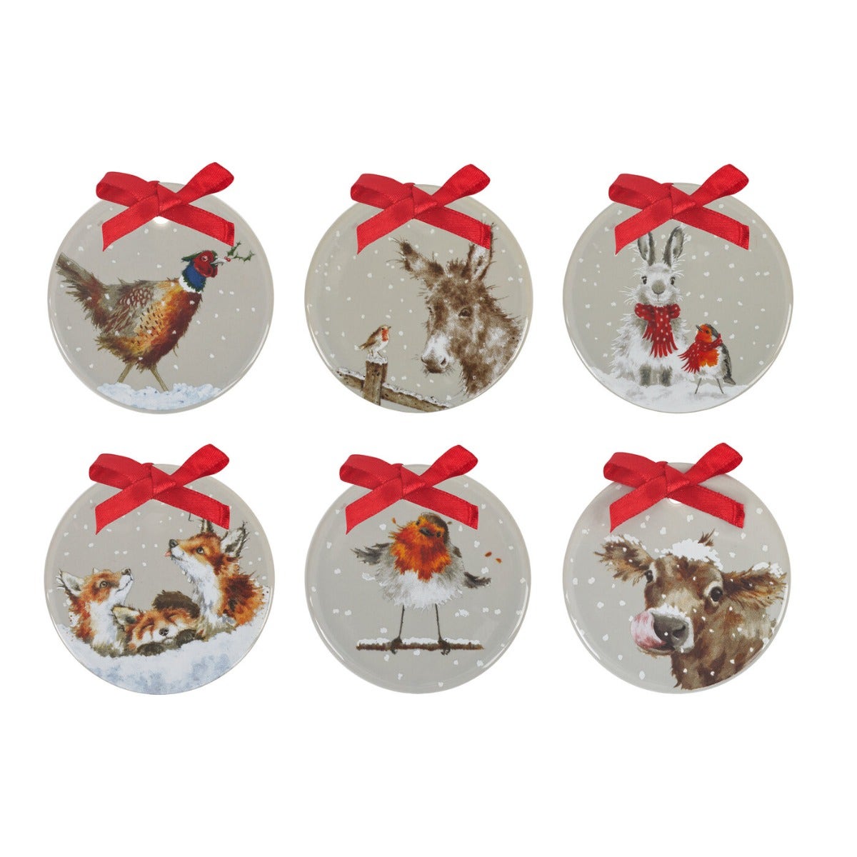 Royal Worcester Wrendale Designs Set of 6 Christmas Decoration