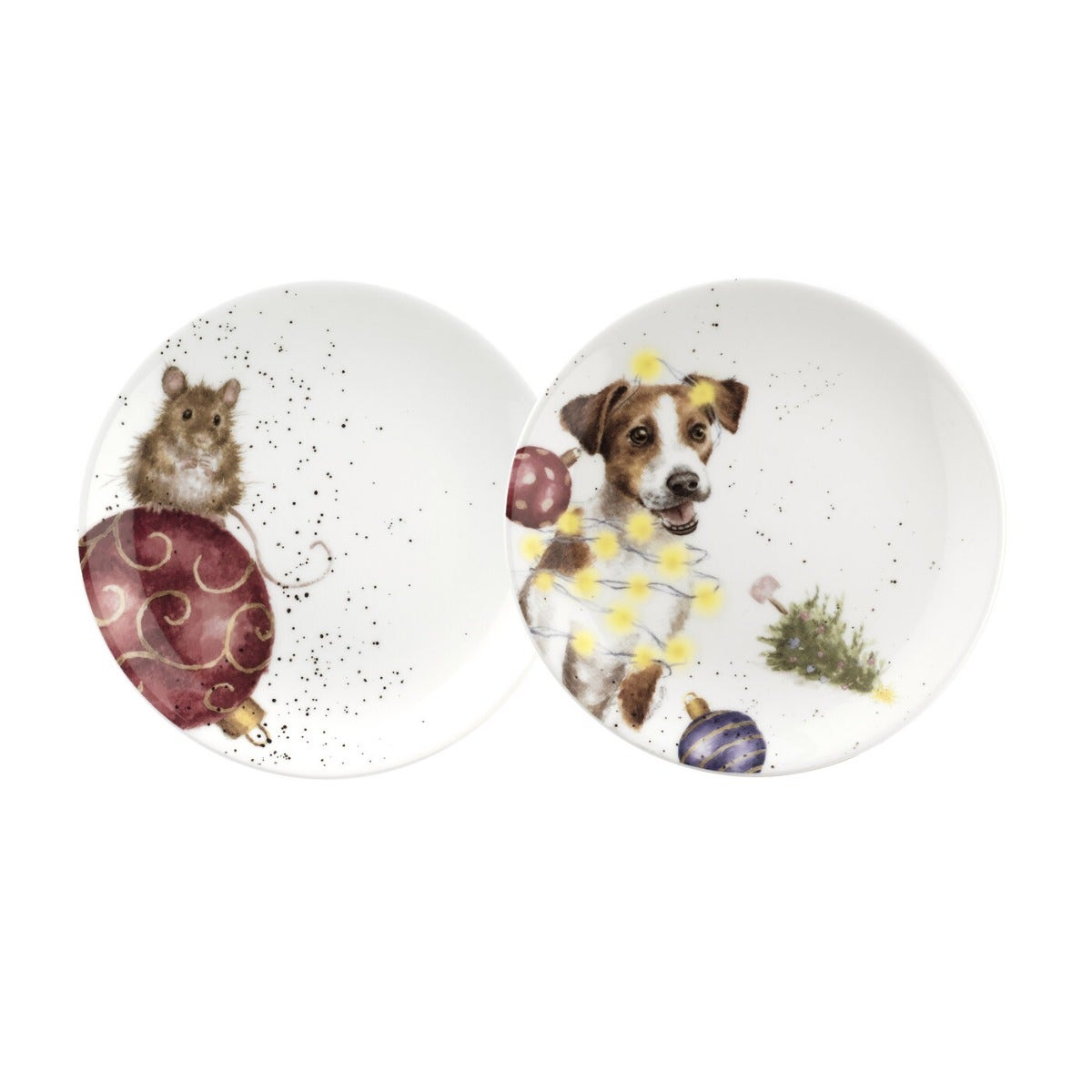 Royal Worcester Wrendale Designs Christmas Collection Coupe Plate Set of 2 Mouse & Dog